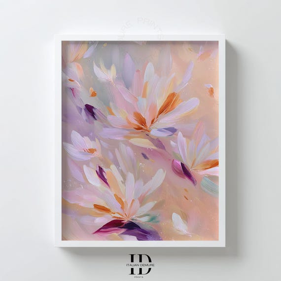 Pastel Floral Wall Art Soft Abstract Flower Print Peach And Lilac Botanical Poster Modern Bloom For Bedroom