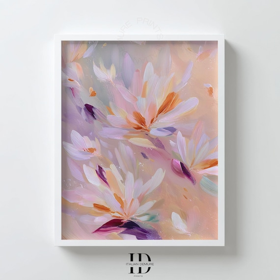Soft Pastel Floral Abstract Painting Peach Blossom Dreamy Wall Art