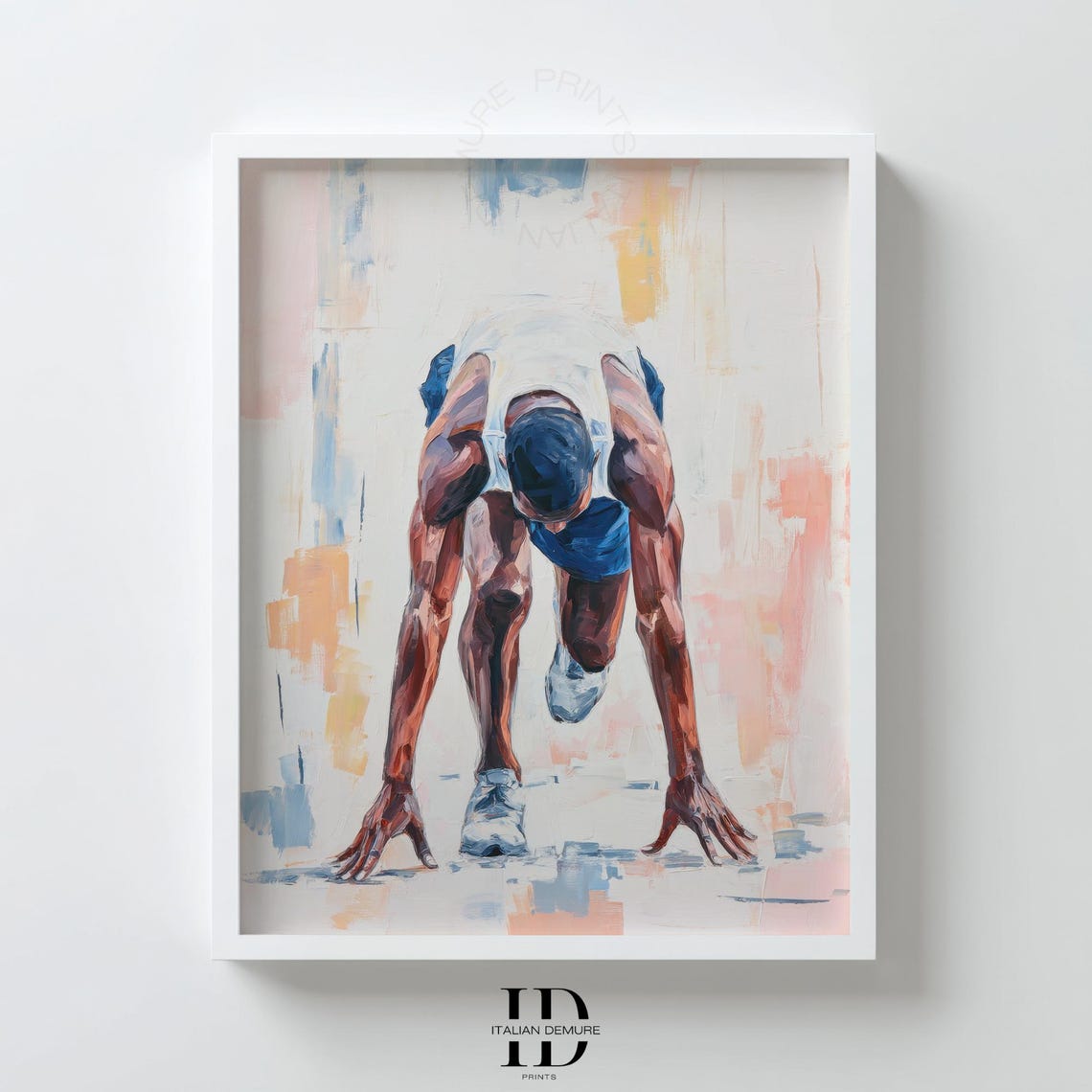 Sprinter At Starting Blocks Athletic Figure Painting Wall Art