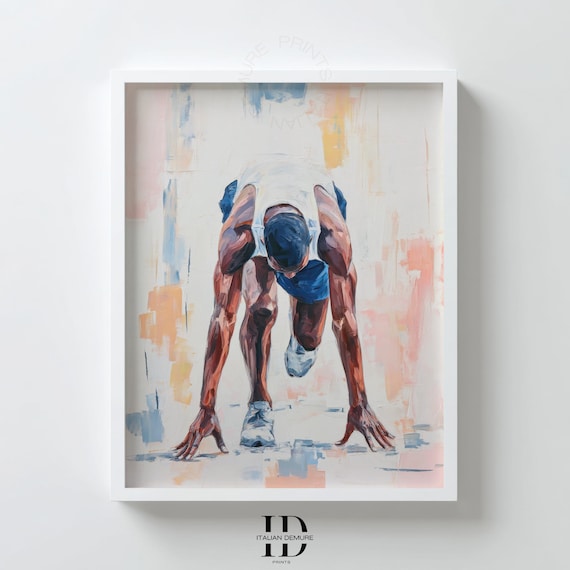 Sprinter At Starting Blocks Athletic Figure Painting Wall Art