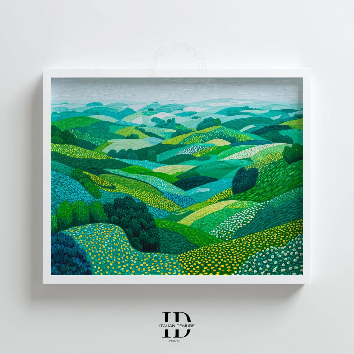 Rolling Green Hills Patchwork Fields Vibrant Landscape Art Poster
