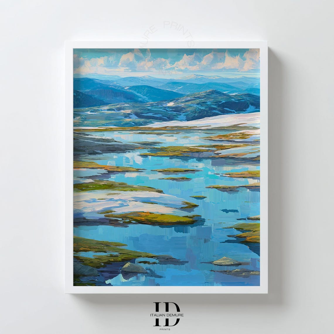 Blue Mountain Lake Still Water Reflection Abstract Landscape Art Print