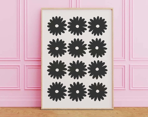 Black And White Daisy Print Art Flower Wall Art Black Daisies Floral Art Print Cute Trendy Wall Art