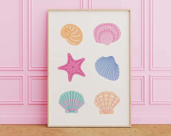 Colorful Pastel Seashells Starfish Six Shells Beach Decor Poster