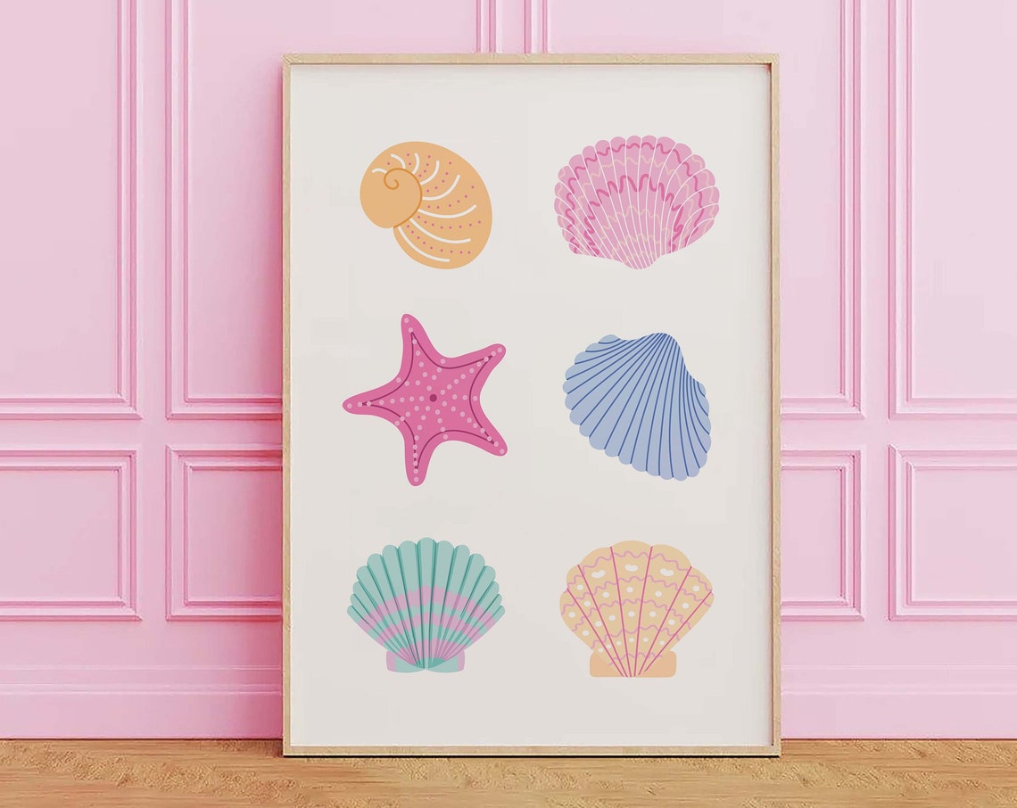 Colorful Pastel Seashells Starfish Six Shells Beach Decor Poster