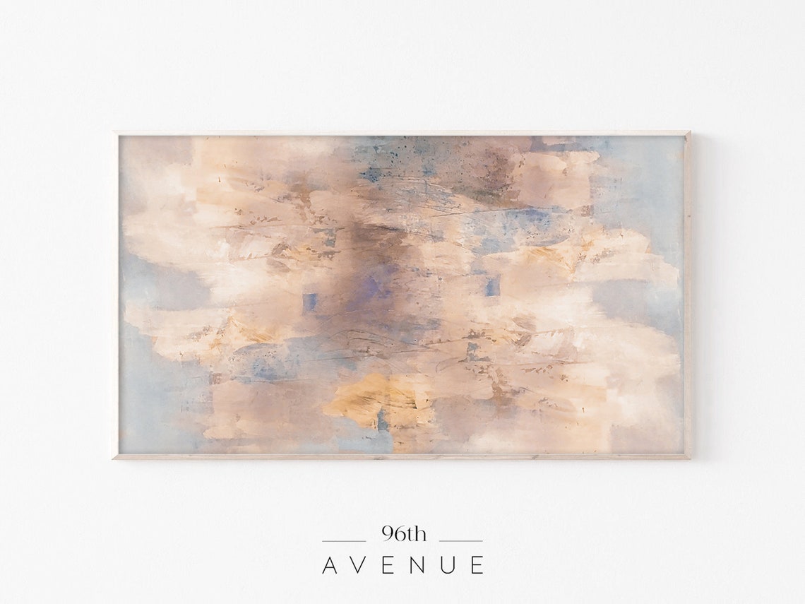 Soft Beige and Blue Abstract Brushstroke Neutral Art Wall Poster