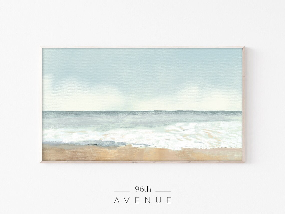 Coastal Antique Painting Art Print, Beach Scene