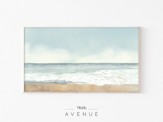 Coastal Antique Painting Art Print, Beach Scene