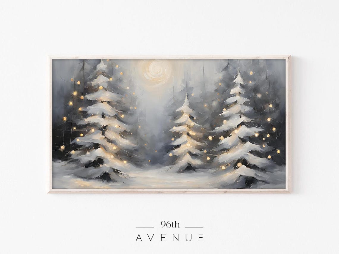 Snowy Christmas Pines with Glowing Lights Winter Night Poster