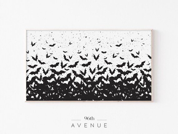 Black Bat Swarm Silhouette Spooky Halloween Night Sky Poster