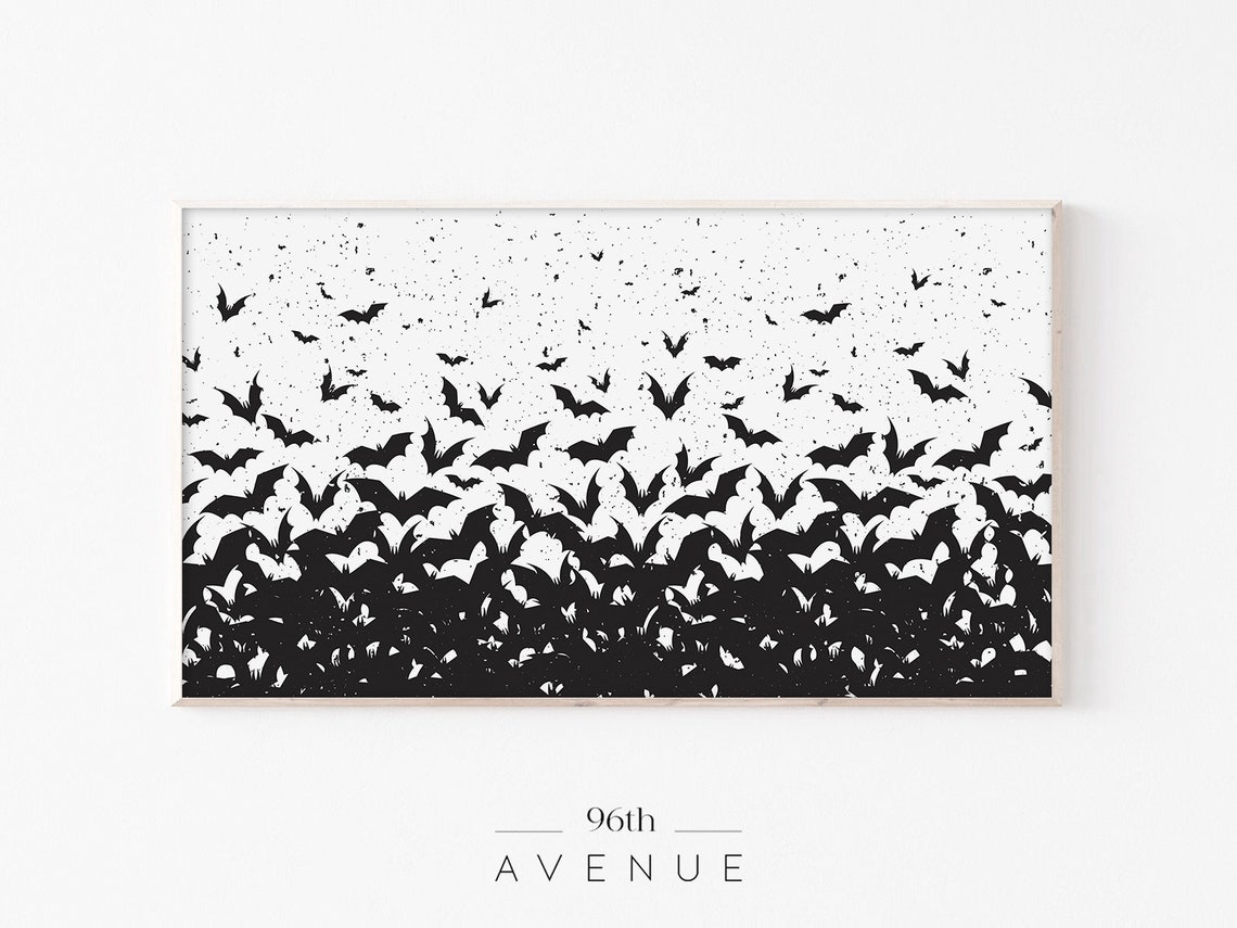 Black Bat Swarm Silhouette Spooky Halloween Night Sky Poster