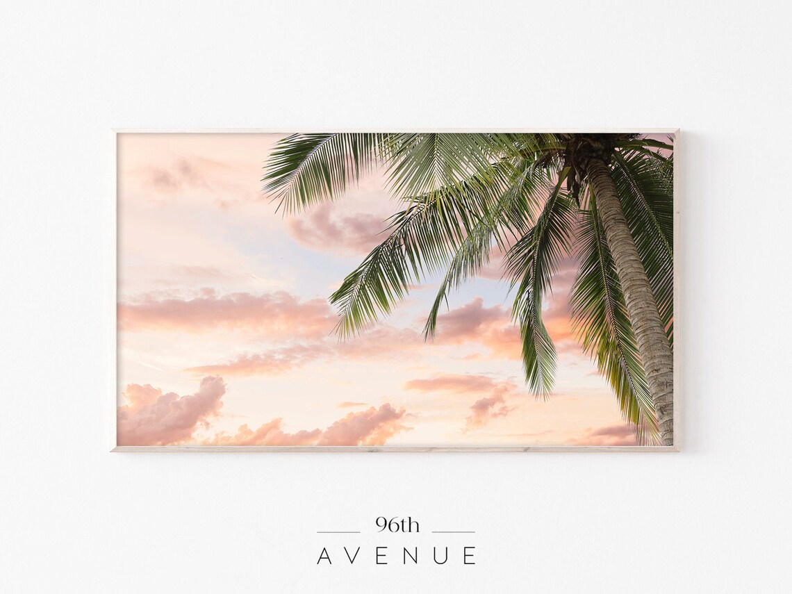 Beach Sunset With Palm Tree, Poster Print