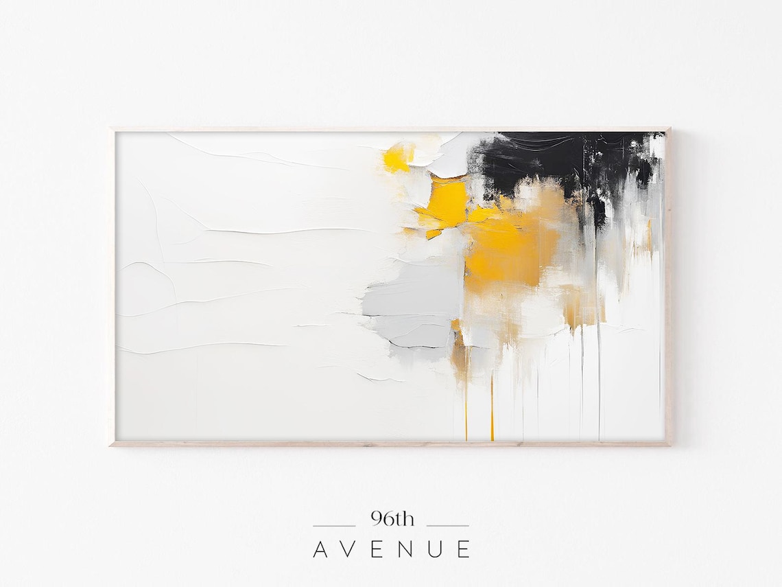 Minimalist White Abstract Painting With Yellow Accents Wall Art