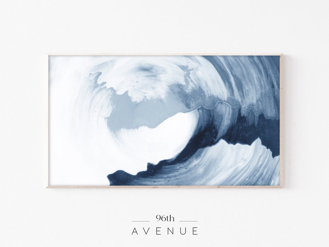 Blue White Abstract Watercolor Swirl Ocean Wave Coastal Art Poster