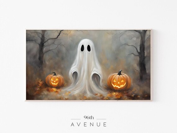 Halloween Frame Tv Art Friendly Ghost Moody Forest Landscape Halloween Pumpkin Art For Tv