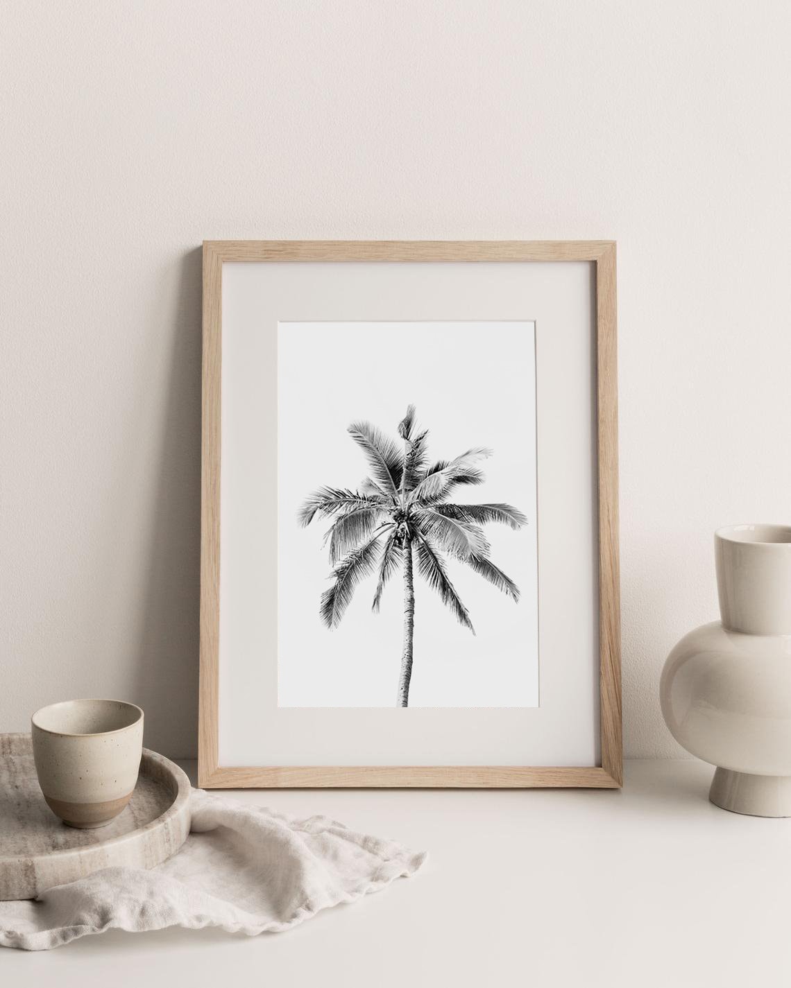 Black and White Palm Tree Minimalist Tropical Photography Art Print - Image 2