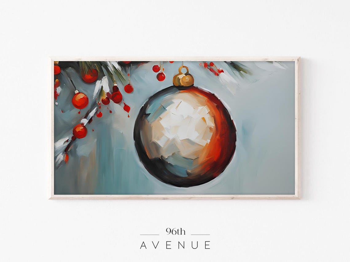 Painted Christmas Ornament With Red Berries On Pine Branch Poster