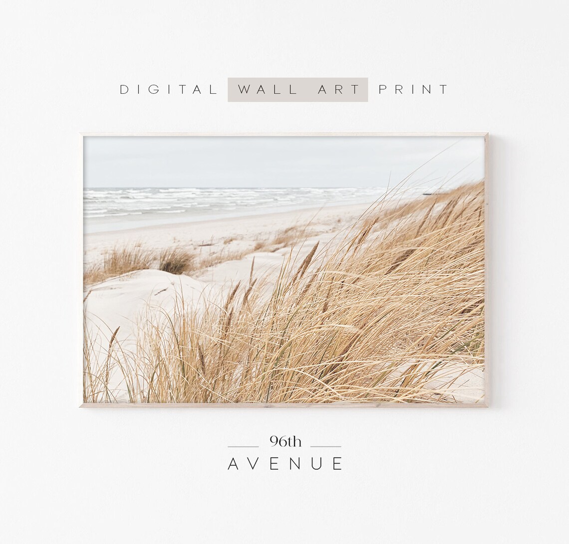 Neutral Beach Grass Coastal Landscape Art Print
