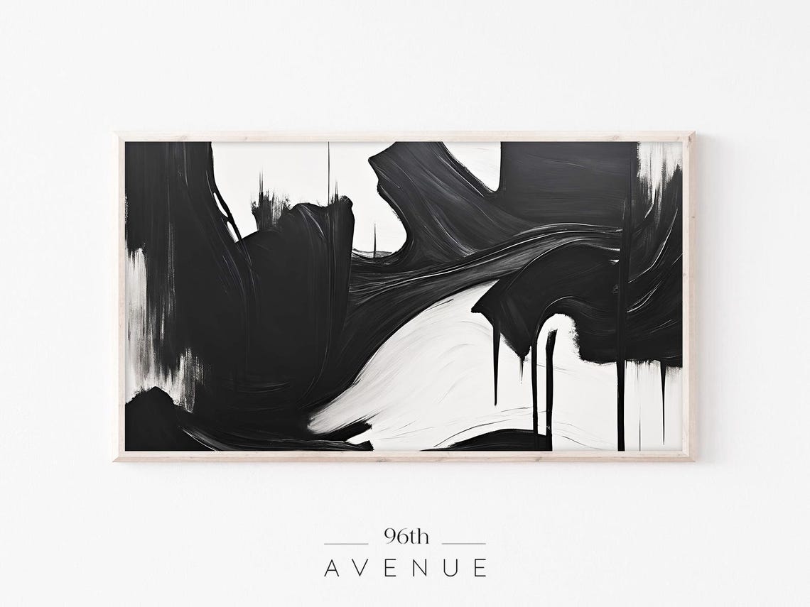 Black and White Abstract Painting With Bold Brush Strokes Print