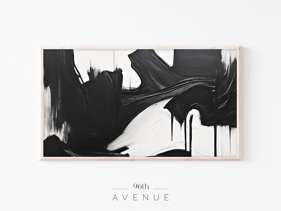 Black and White Abstract Painting With Bold Brush Strokes Print
