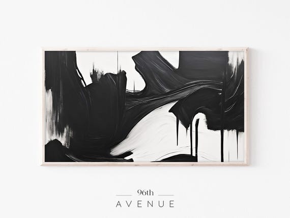 Modern Abstract Painting Frame Tv Art Minimalist Brush Strokes Dark Artistic Art For Tv