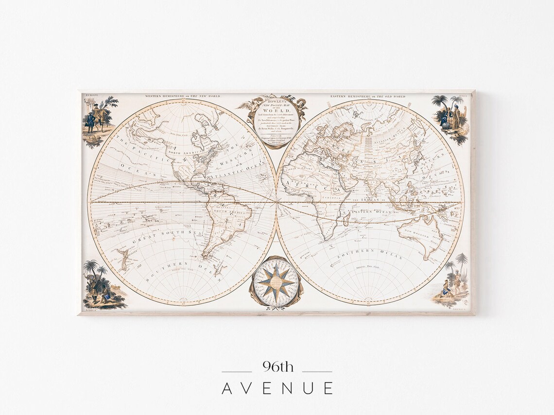 Antique World Map Vintage Travel Poster, Map Art