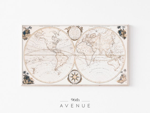 Antique World Map Vintage Travel Poster, Map Art