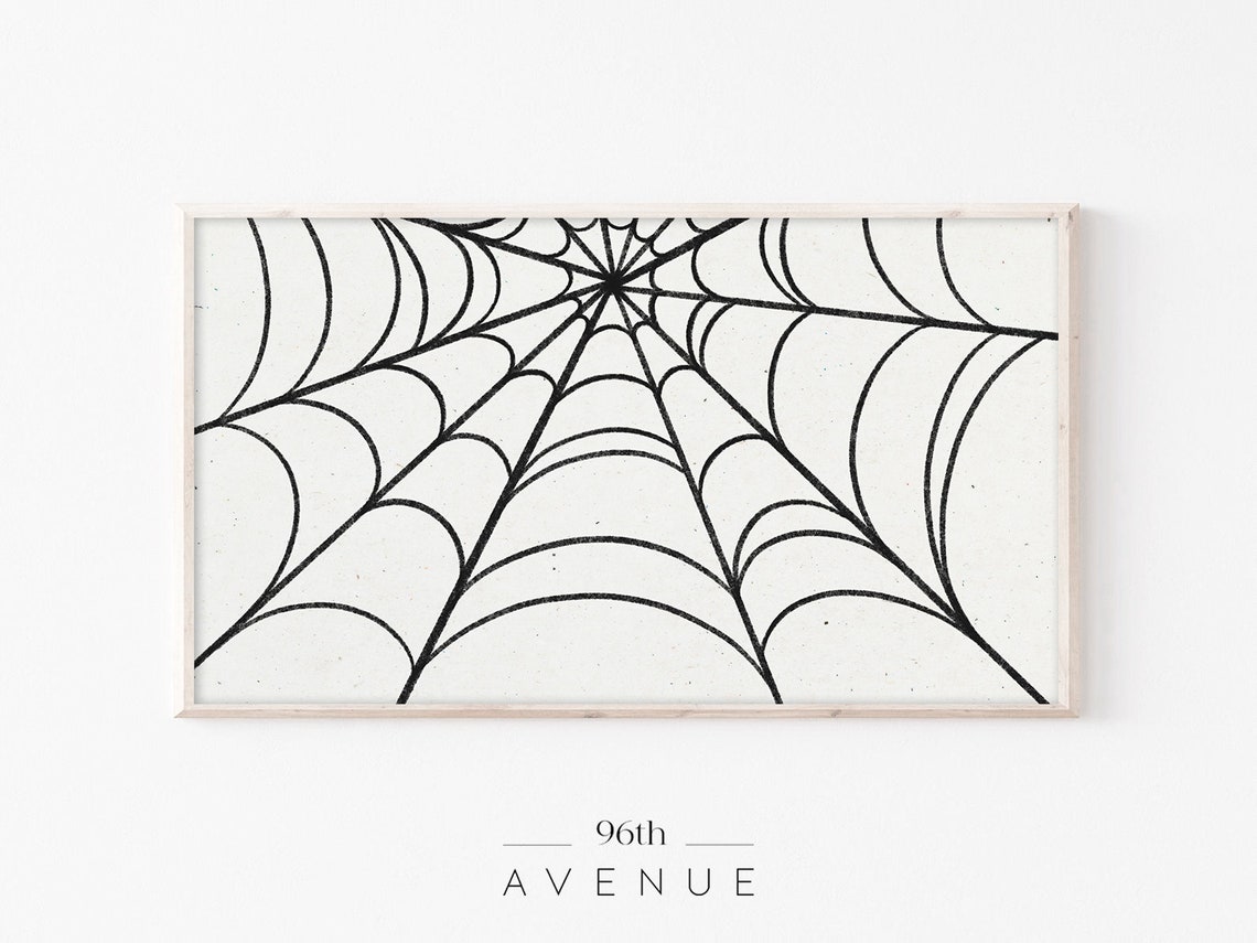 Black Spider Web Line Art Minimalist Spooky Halloween Poster