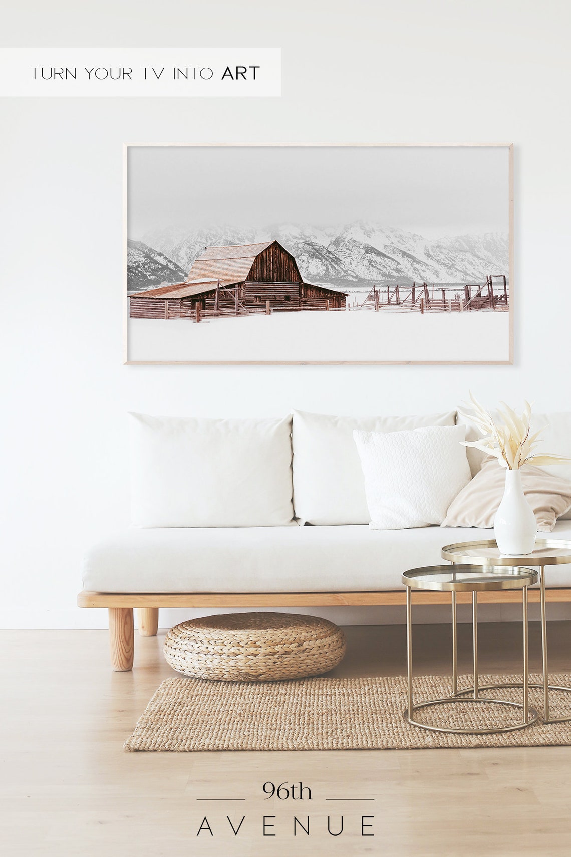 Rustic Snow Barn Winter Art, Art Print - Image 2