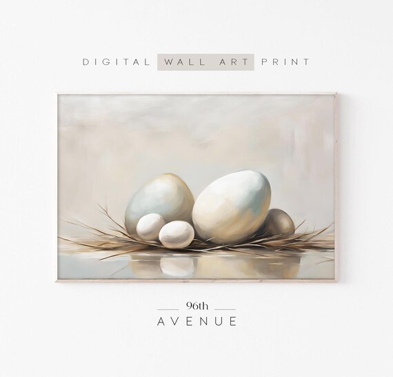 Neutral Eggs in a Nest Still Life Minimalist Easter Art Print