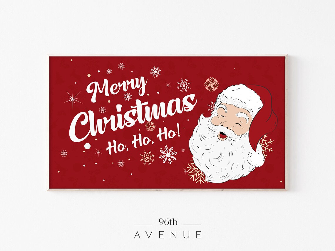 Merry Christmas Ho Ho Ho Vintage Santa Face Red Holiday Poster