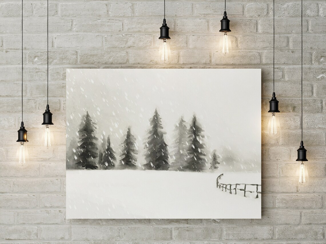 Watercolor Painting of Snowy Pine Trees in Falling Snow Poster - Image 2