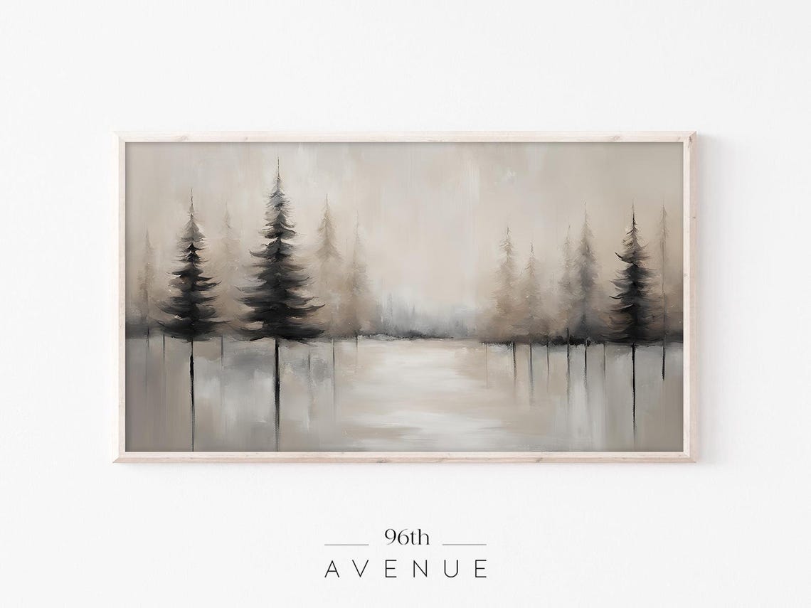 Neutral Abstract Winter Pine Forest Beige Tone Painting Poster