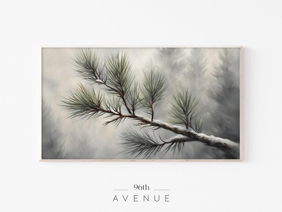 Snowy Pine Branch Watercolor Winter Christmas Botanical Poster