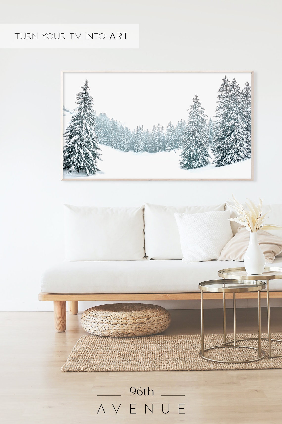 Snowy Evergreen Forest Valley Winter Trees Photography Poster - Image 2