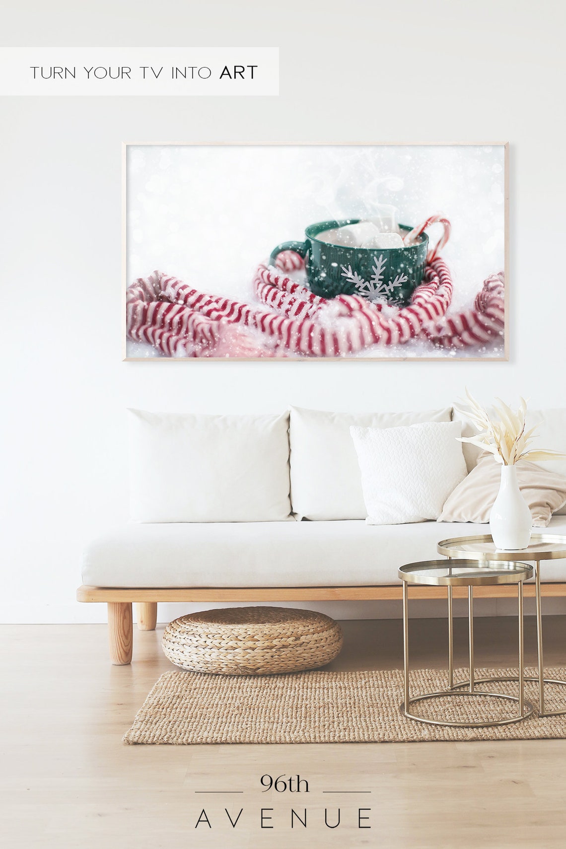 Green Hot Cocoa Mug with Marshmallows and Striped Scarf Poster - Image 2