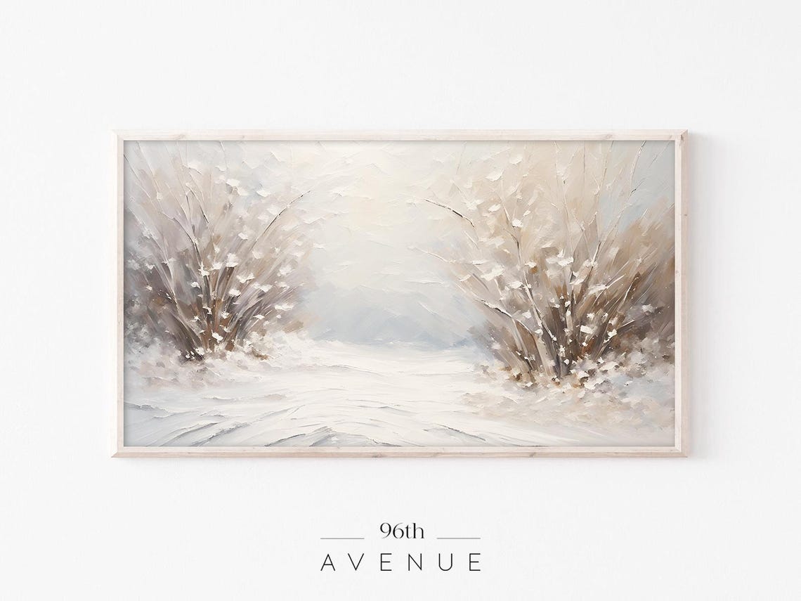 Snowy Winter Path Through Neutral Trees Impressionist Painting Print