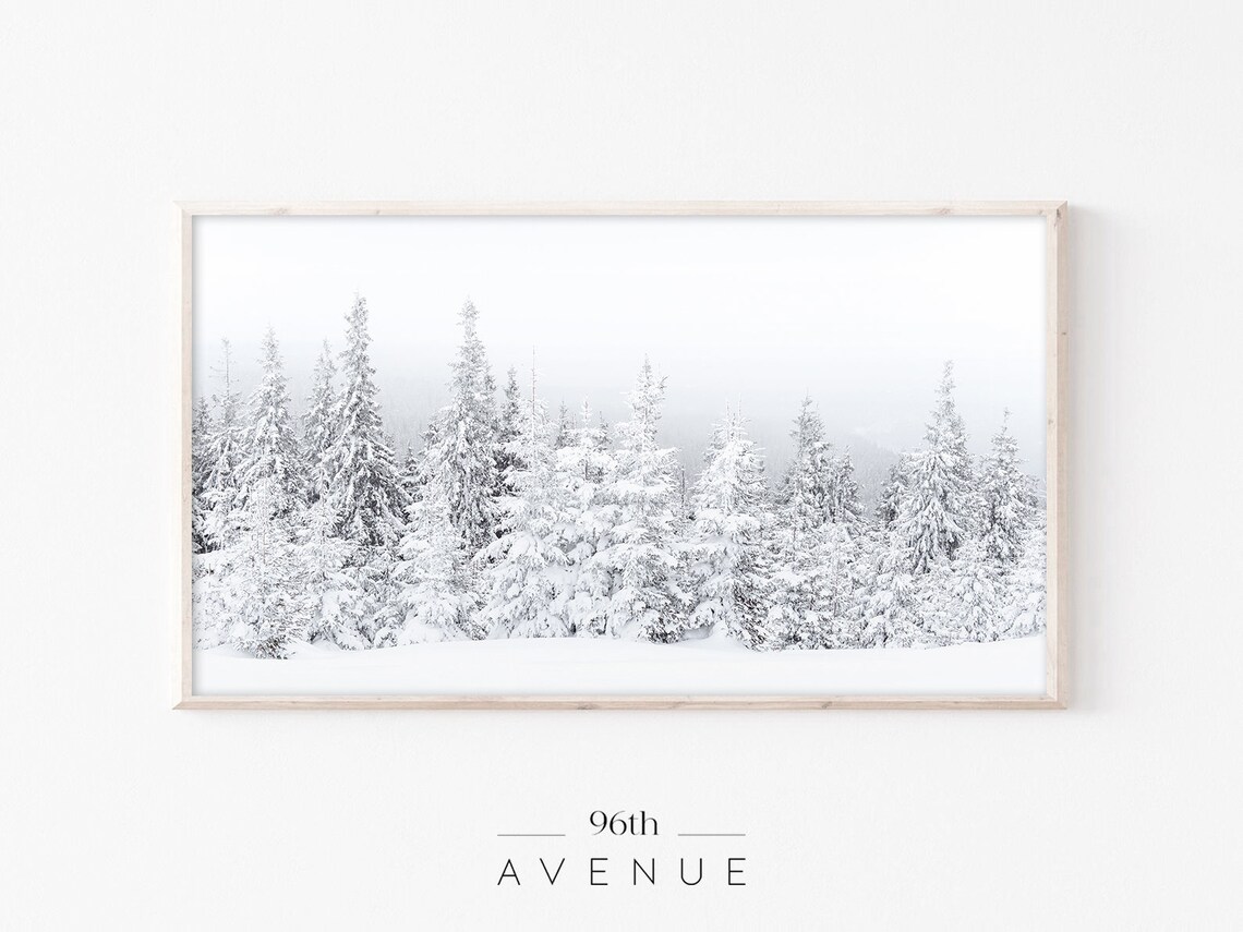 Snowy Pine Forest in Fog Minimalist White Winter Photography Poster