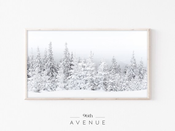 Snowy Pine Forest in Fog Minimalist White Winter Photography Poster