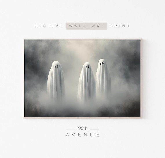 Three Ghosts Emerging from Dense Fog Dark Spooky Halloween Poster