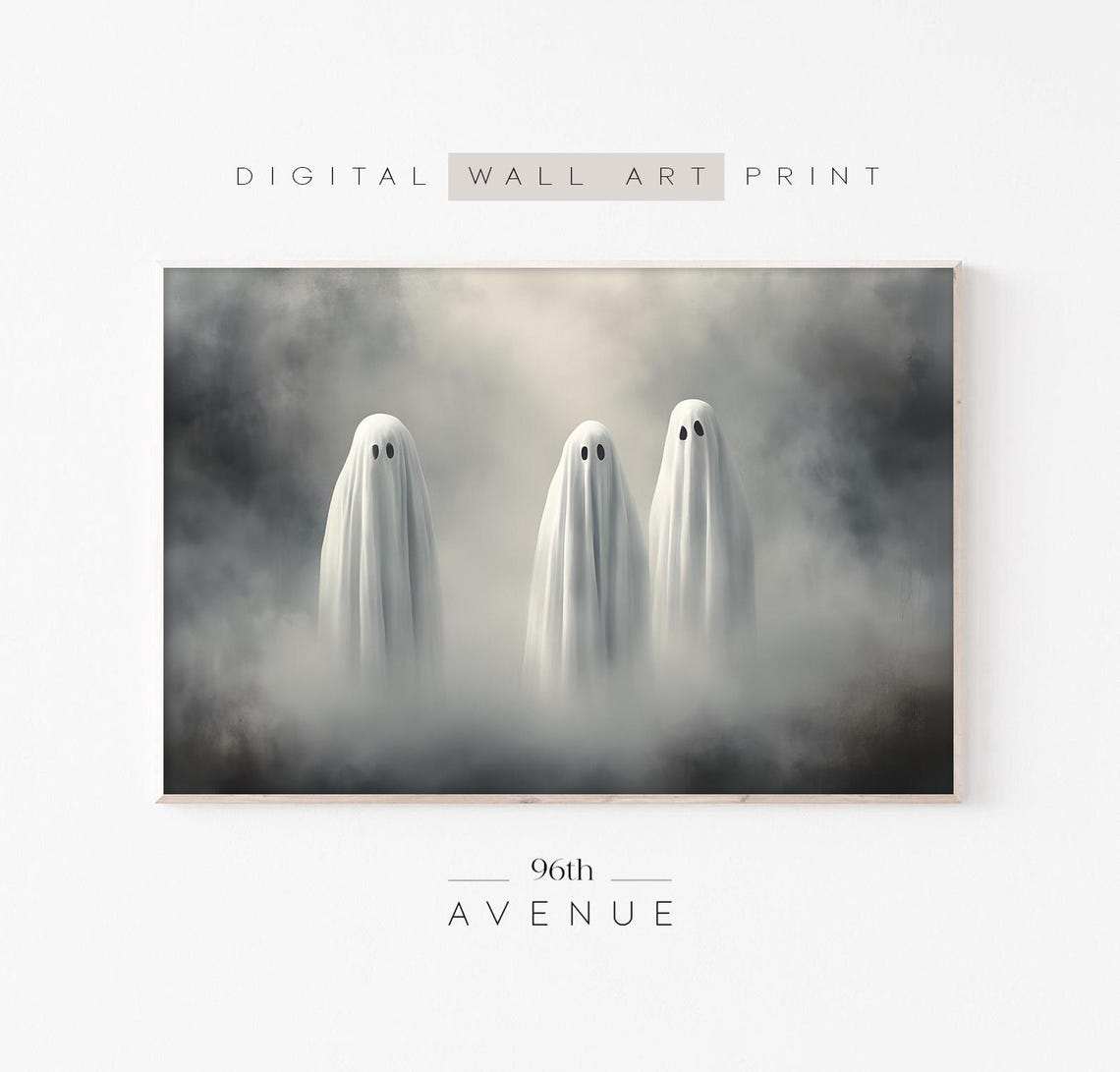 Three Ghosts Emerging from Dense Fog Dark Spooky Halloween Poster