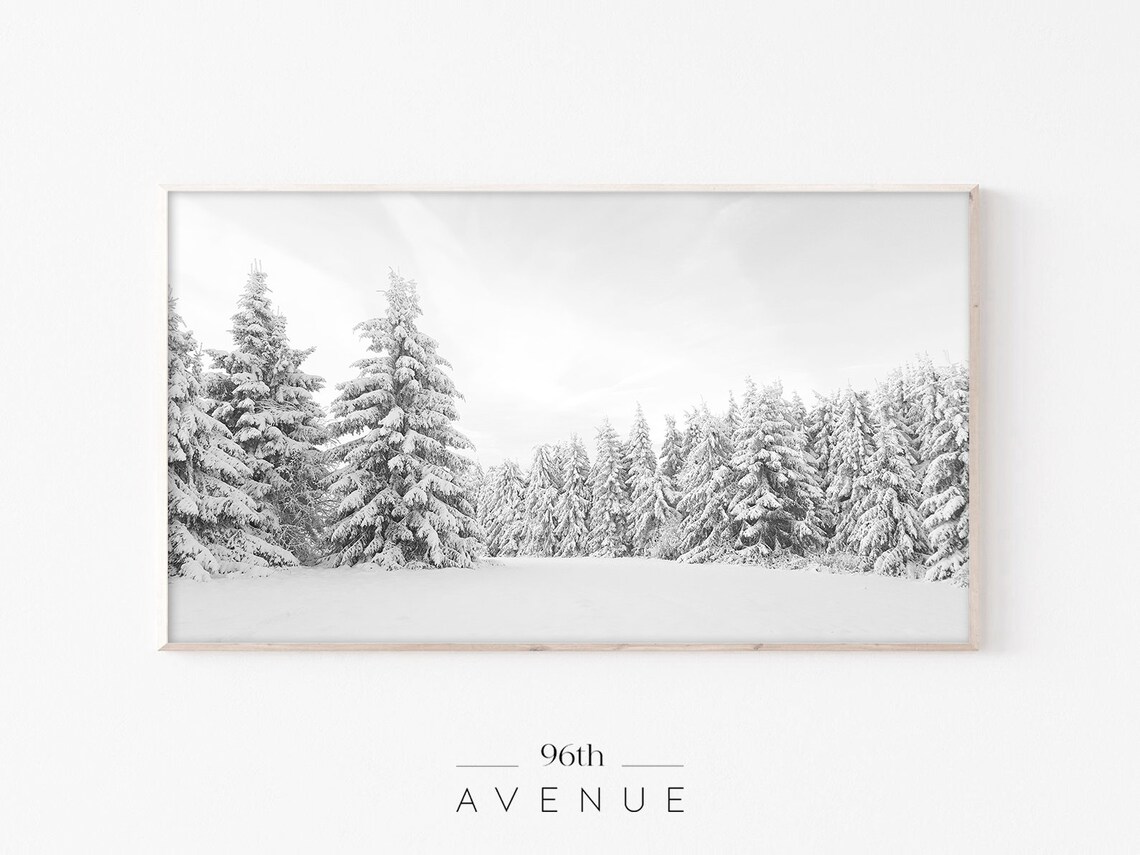 Winter Snowy Trees Art For TV, Holiday Seasonal