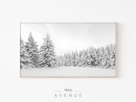 Winter Snowy Trees Art For TV, Holiday Seasonal