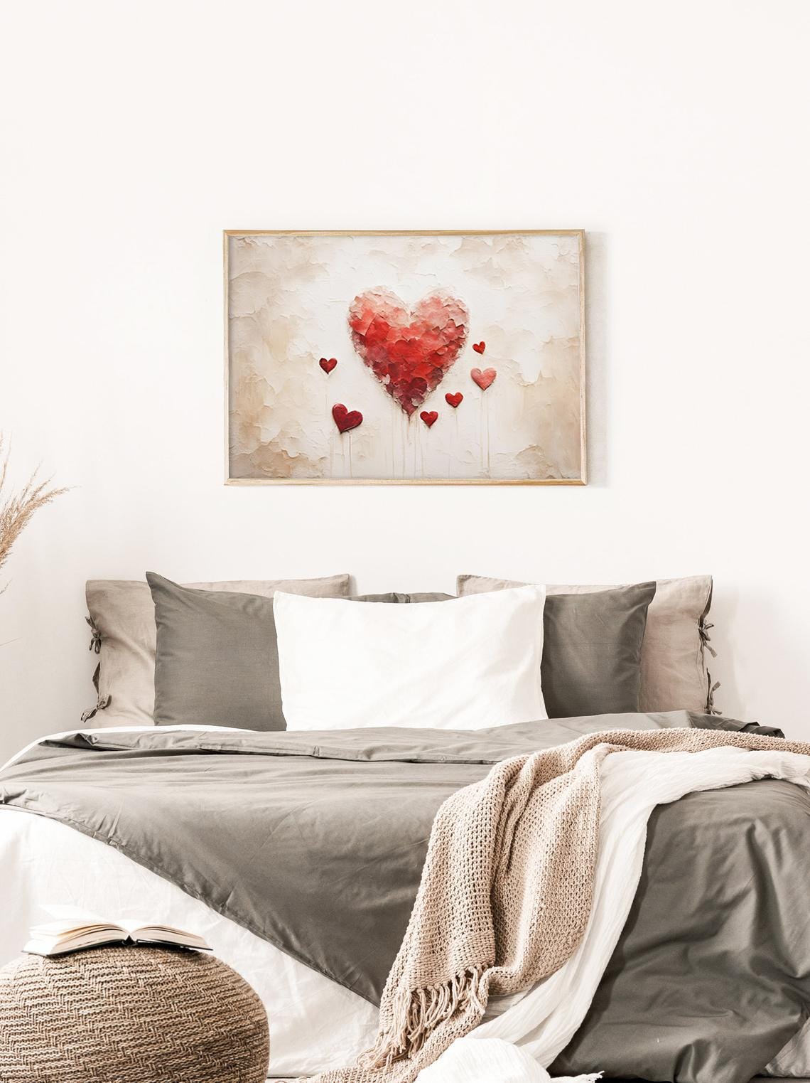 Large Red Heart with Small Hearts Cream Plaster Love Art Print - Image 3