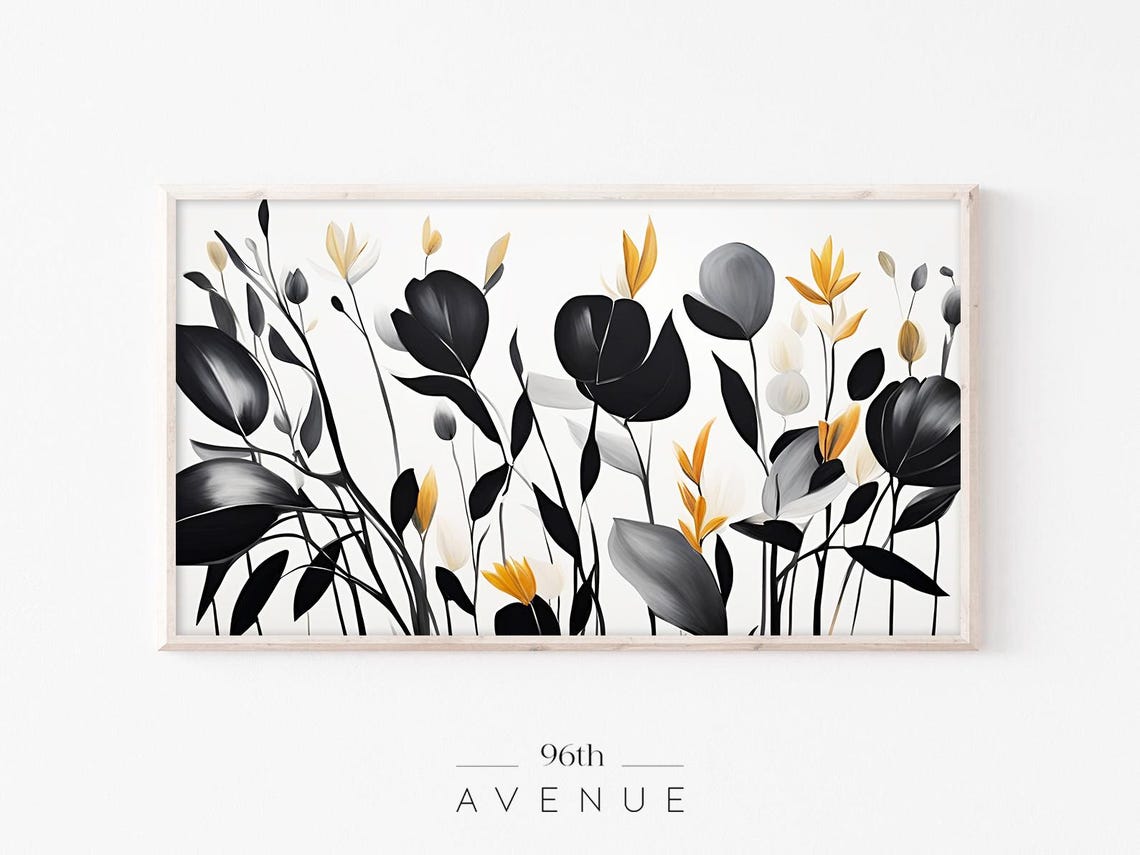 Black White and Gold Botanical Leaves Modern Abstract Art Poster