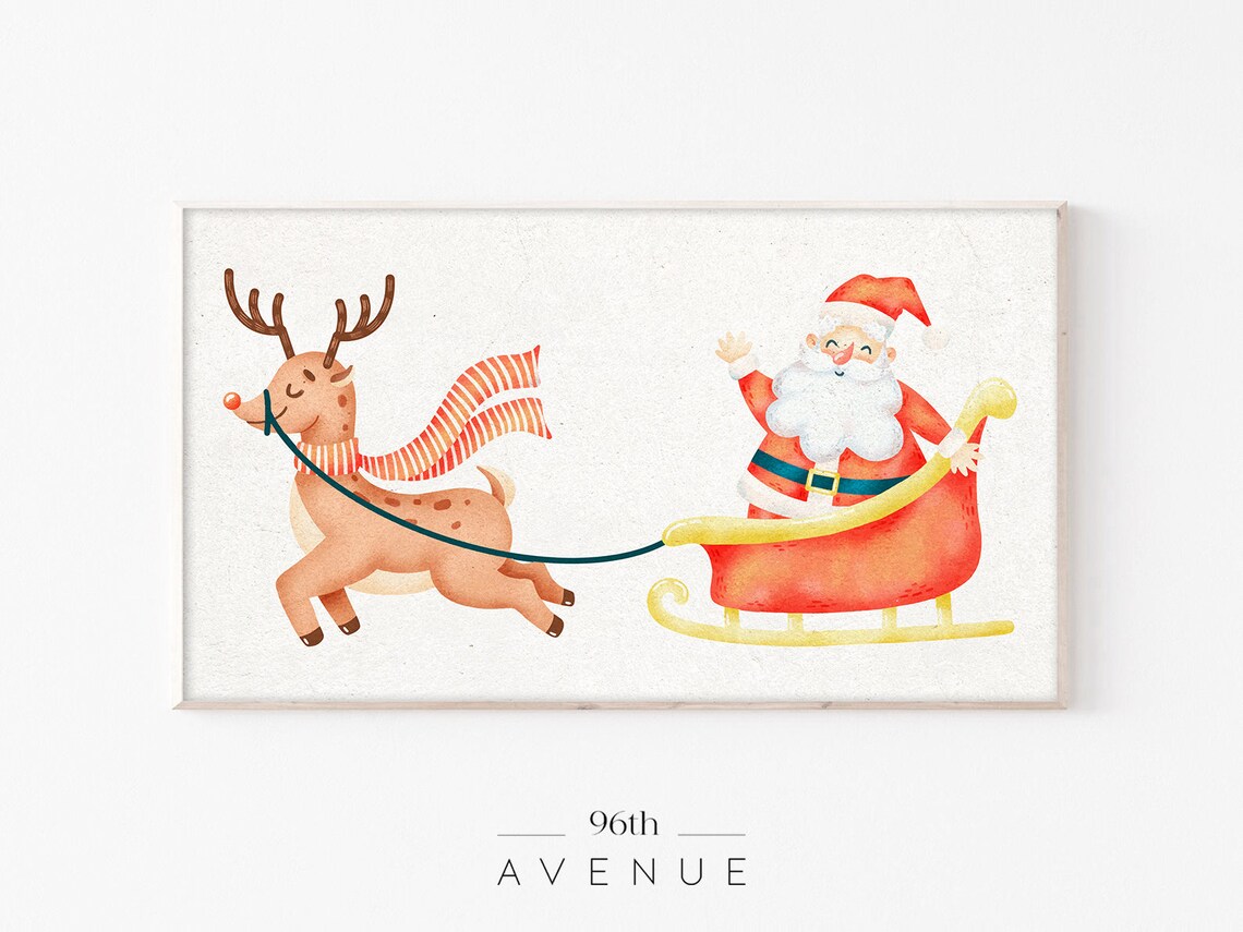 Christmas Santa Sleigh Art Print, TV Art