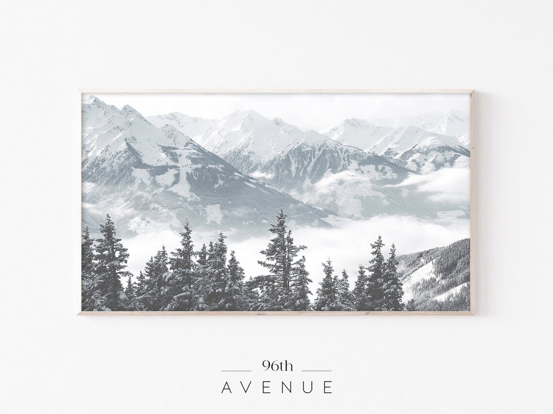 Snowy Mountain Landscape Art Print for TV Decor