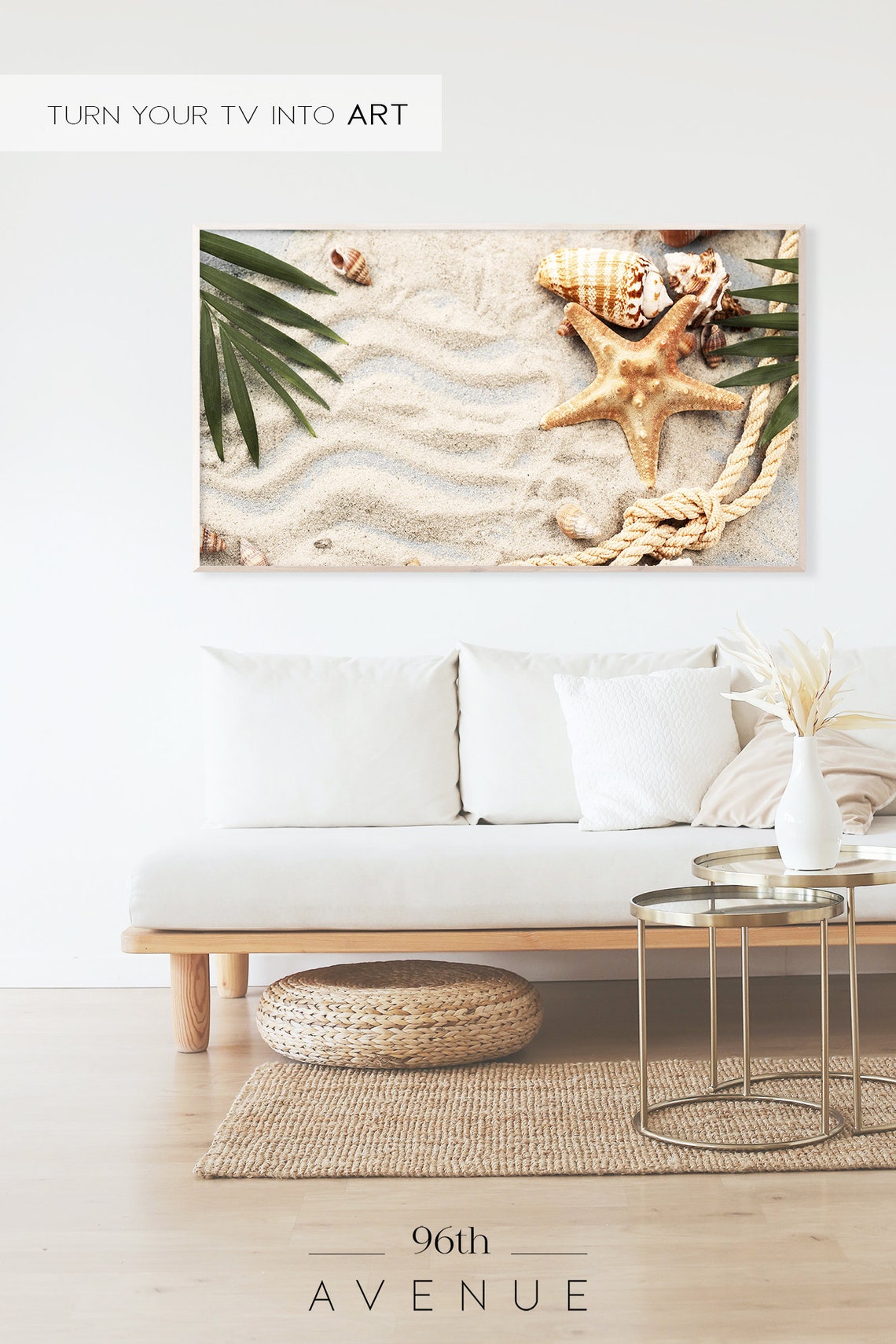 Beach Flat Lay Sand Starfish Shells Rope Coastal Summer Poster - Image 2
