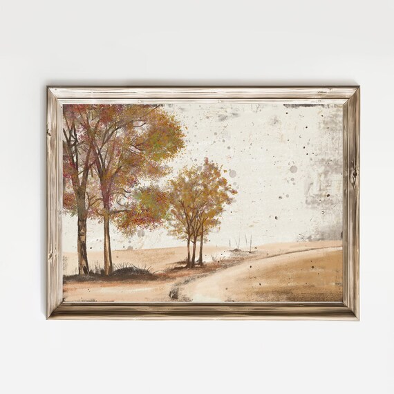 Autumn Trees Along Country Road Golden Fall Watercolor Poster