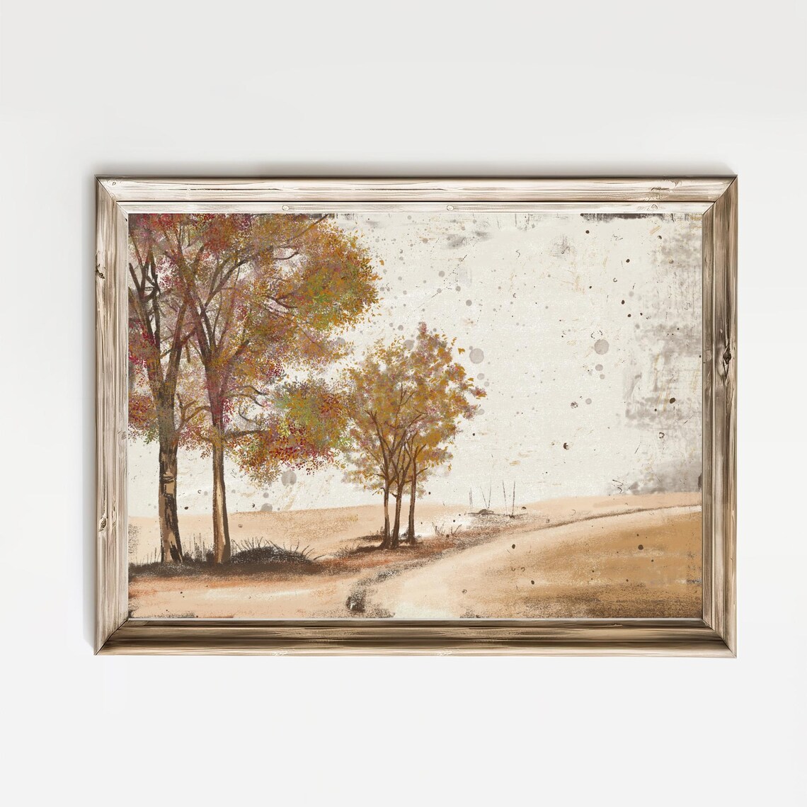 Autumn Trees Along Country Road Golden Fall Watercolor Poster